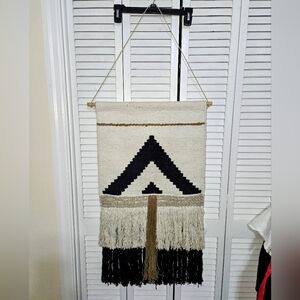 Woven Geometric Black and Cream Wall Hanging Decor